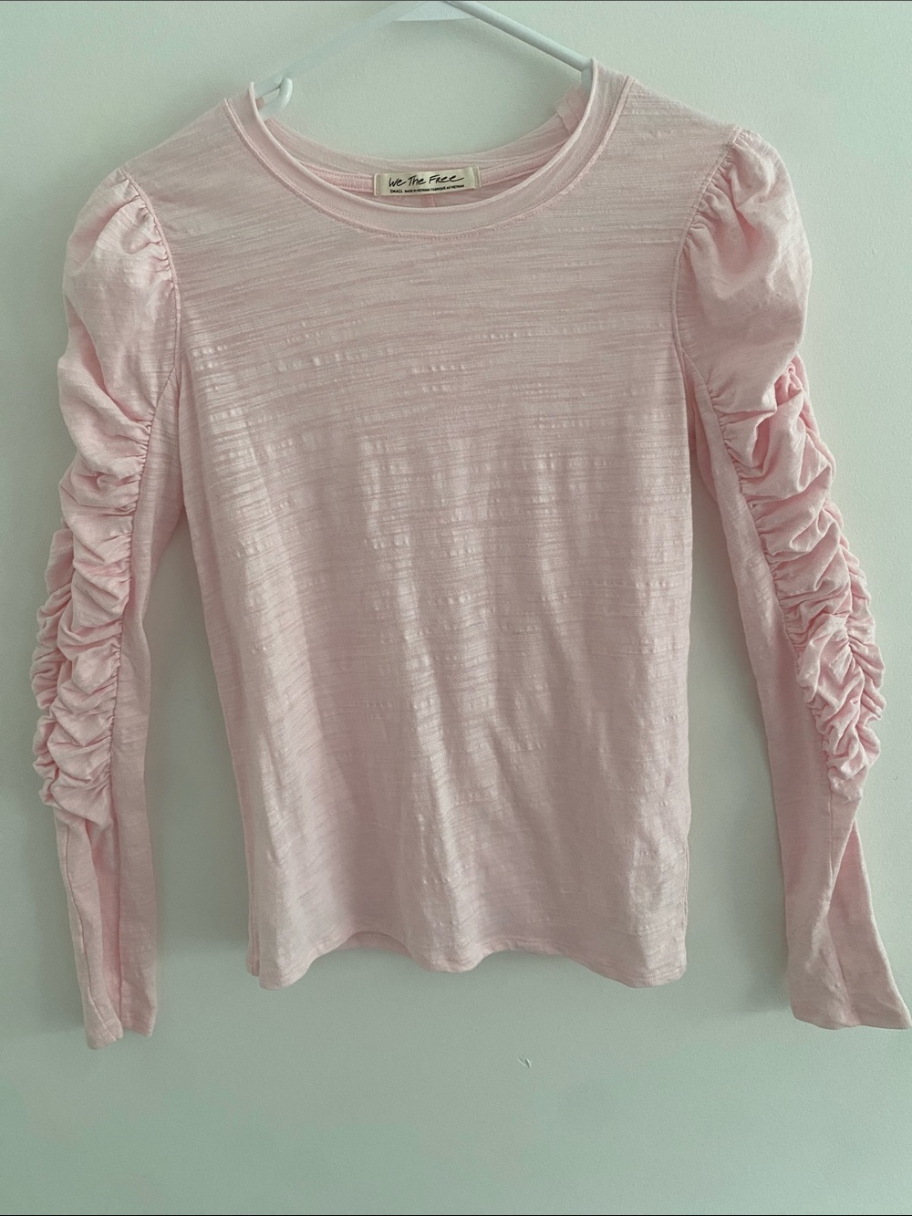 We the Free Natasha Ruched Long Sleeve Cotton Blend Slub Shell Pink Medium